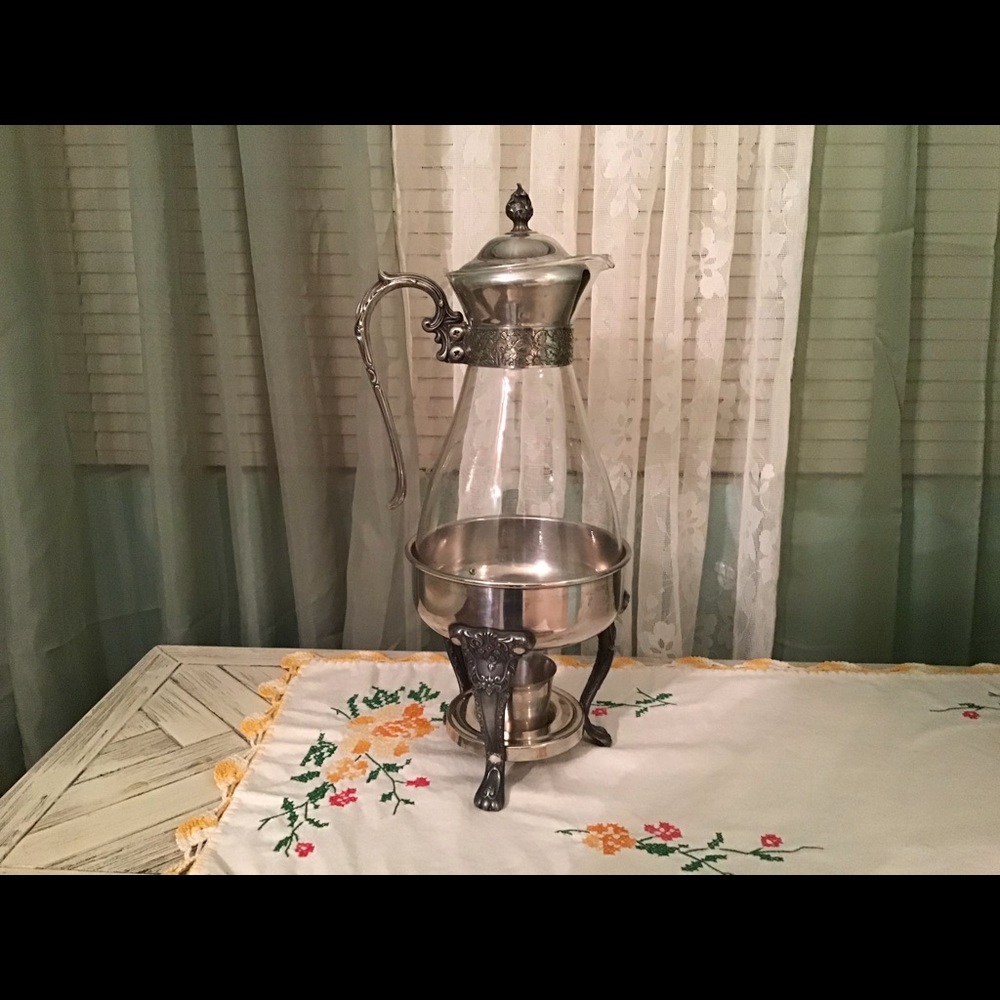 Antique Vintage Leonard Silverplate  & Glass Coffee Carafe